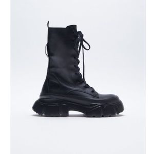 Zara low heel lug sole laced leather boots